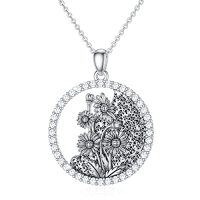 wholesale Birth Flower Necklace 925 Sterling Silver Birth Month Flower Pendant 12 Month Birthstone Jewelry Birthday Gifts For Women -style_name:04-April-Daisy