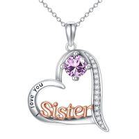 wholesale Sister Gifts Birthstone Necklaces 925 Sterling Silver Heart Birthstone Necklace Sister Jewelry Birthday Christmas Gifts For Women Friend Daughter -color_name:06-June-Alexandrite
