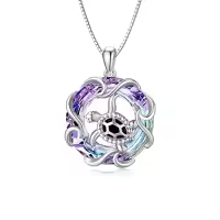 TOUPOP Sterling Silver Crystal Sea Turtle Necklace Ocean Jewelry Gift-style_name:2-Sea Turtle-Purple Crystal