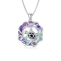 wholesale TOUPOP Sea Turtle Necklace For Women Sterling Silver Ocean Theme Crystal Pendant Jewelry Summer Beach Gifts For Marine Animal Lovers -style_name:2-Sea Turtle-Purple Crystal