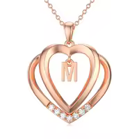 TOUPOP 925 Sterling Silver Moissanite Heart Letter Pendant Necklace-style_name:Rose Gold M
