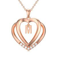 wholesale Heart Initial Necklace For Women 925 Sterling Silver Letter Pendant With Moissanite Personalized Charm Alphabet Jewelry Birthday Anniversary Mothers Day Christmas Gifts For Her Wife Girlfriend Mom -style_name:Rose Gold M