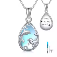 TOUPOP Sterling Silver Moonstone Urn Necklace For Ashes Keepsake Memorial Jewelry-style_name:6-Dolphin