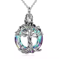 TOUPOP Sterling Silver Crystal Tree Of Life Urn Necklace For Ashes Memorial Keepsake-color_name:A-Purple Crystal