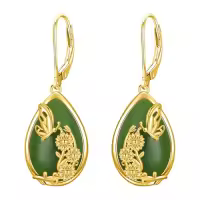TOUPOP 14K Gold Plated Sterling Silver Round Natural Jade Earrings-style_name:D-Butterfly-Gold