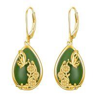 wholesale Natural Jade Earrings For Women 14k Gold Plated Sterling Silver Round Jade Jewelry Birthday Christmas Gifts For Women Mom Her -style_name:D-Butterfly-Gold
