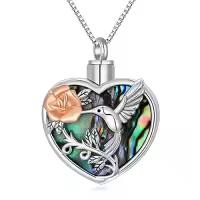 TOUPOP Sterling Silver Crystal Hummingbird Urn Necklace For Ashes-style_name:A2-Abalone Shell