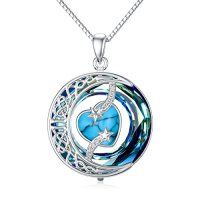 wholesale TOUPOP Birthstone Necklace 925 Sterling Silver Moon And Star Pendant With Blue Crystal Celtic Moon Jewelry Birthday Christmas Gifts For Women Mom Wife Her Daughter -color_name:A-12-December-Turquoise