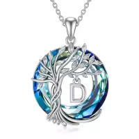 TOUPOP Sterling Silver Crystal Tree Of Life Letter Pendant Necklace-style_name:Tree of Life D Initial