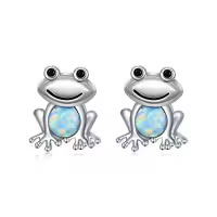 TOUPOP Sterling Silver Crystal Dolphin Butterfly Sea Turtle Frog Axolotl Stud Earrings-style_name:Frog Earrings-A