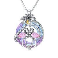 wholesale TOUPOP Flamingo Gifts For Women S925 Sterling Silver Flamingo Necklace Pendant With Purple Crystal Flamingo Lovers Jewelry Gifts For Women Girlfriend Birthday Christmas -style_name:Two flamingos