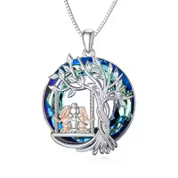 TOUPOP Sterling Silver Crystal Tree Of Life Sisters Necklace-color_name:3 Sisters-Blue Crystal