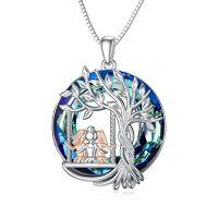 wholesale TOUPOP Sister Christmas Gifts From Sister Tree Of Life Sisters Necklace 925 Sterling Silver Crystal Jewelry Birthday Gifts For Women Friends Friendship -color_name:3 Sisters-Blue Crystal