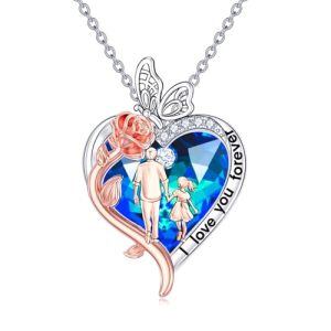 H-To My Daughter Necklace-Blue Heart Crystal-Rose Flower