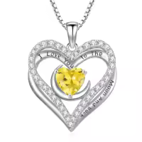 TOUPOP 925 Sterling Silver 12 Birthstone Double Heart Necklace-color_name:11-Nov-Citrine