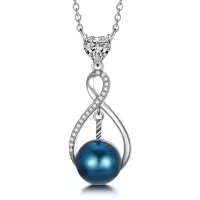 TOUPOP Sterling Silver Black Freshwater Pearl Infinity Letter Pendant Necklace-style_name:Letter I