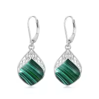 TOUPOP Sterling Silver Gemstone Celtic Knot Leverback Earrings-color_name:Malachite