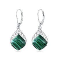 wholesale TOUPOP Teardrop Earrings Sterling Silver Celtic Knot Leverback Earrings Gemstone Irish Jewelry Anniversary Birthstone Earrings Birthday Christmas Xmas Gifts For Women -color_name:Malachite