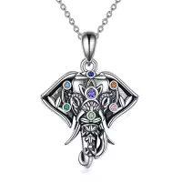 TOUPOP 925 Sterling Silver Chakra Stone Elephant Necklace Pendant-style_name:1-Elephant Necklace