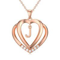 wholesale Heart Initial Necklace For Women 925 Sterling Silver Letter Pendant With Moissanite Personalized Charm Alphabet Jewelry Birthday Anniversary Mothers Day Christmas Gifts For Her Wife Girlfriend Mom -style_name:Rose Gold - J Initial