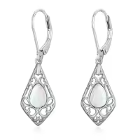 TOUPOP Sterling Silver Gemstone Teardrop Dangle Drop Earrings-color_name:Opal