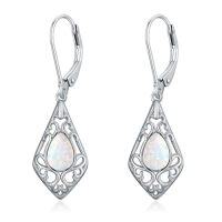 wholesale Filigree Bohemian Earrings 925 Sterling Silver Teardrop Gemstone Dangle Drop Earrings Fine Jewelry Birthday Christmas Gifts For Women -color_name:Opal