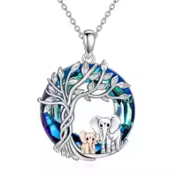 TOUPOP 925 Sterling Silver Crystal Elephant Family Pendant Necklace Gifts For Women-style_name:Two Elephants-Tree of Life