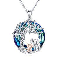 wholesale TOUPOP Elephant Necklace Gifts 925 Sterling Silver Crystal Elephant Family Pendant Necklace Birthday Christmas Gifts For Women -style_name:Two Elephants-Tree of Life