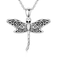 TOUPOP Sterling Silver Stone Dragonfly Butterfly Pendant Necklace-style_name:1-Dragonfly