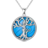 TOUPOP Sterling Silver Tree Of Life Mother Necklace Jewelry Gifts-style_name:Turquoise-1 Children