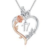 wholesale TOUPOP Gifts For Her Rose Heart Necklace 925 Sterling Silver Heart Butterfly Pendant Sweet Year Old Jewelry Anniversary Birthday Christmas Gifts Women Girlfriend Wife Mom Grandma -style_name:17th