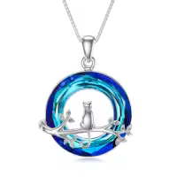 TOUPOP Sterling Silver Crystal Cat Necklace Gifts For Women Girls-style_name:Cat-3