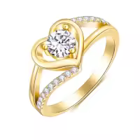 TOUPOP 14K Gold Plated Moissanite Heart Engagement Ring Wedding Band-color_name:Yellow Gold,size_name:8