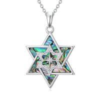 wholesale Abalone Star Of David Necklace For Women 925 Sterling Silver Magen David Necklace Chai/cross/evil Eye Pendant Star Of David Jewelry Christmas Gifts -style_name:5-Compass