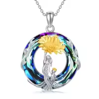 TOUPOP Sterling Silver Crystal Mother Daughter Son Necklace Birthday Gifts-style_name:Sunflower-Mother 1 Children
