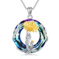 wholesale TOUPOP Christmas Gifts For Mom 925 Sterling Silver Mother And Daughter/son Necklace Rose Flower Crystal Jewelry Birthday Gifts For Women Wife Grandma -style_name:Sunflower-Mother 1 Children