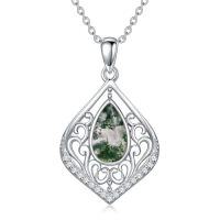 wholesale TOUPOP Filigree Moonstone/opal/moss Agate/black Onyx/turquoise Necklace Sterling Silver Teardrop Bohemian Pendant Necklace Jewelry Anniversary Birthday Christmas Gifts For Women Her -color_name:Moss Agate