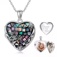 TOUPOP 925 Sterling Silver Abalone Shell Heart Locket Urn Necklace-style_name:Locket Necklace-Custom