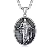 TOUPOP Stainless Steel Stone St Medal Protection Necklace for Men Women-style_name:Jesus 4