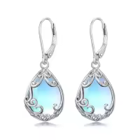 TOUPOP Sterling Silver Celtic Filigree Teardrop Leverback Earrings-color_name:Moonstone