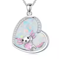 TOUPOP 14K Gold Opal Koala Unicorn Mermaid Axolotl Heart Pendant Necklace-style_name:Axolotl