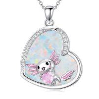 wholesale Koala/unicorn/mermaid/axolotl Necklace For Women Opal Necklace Heart Pendant Animal Jewelry Christmas Gift For Women Animal Lovers -style_name:Axolotl