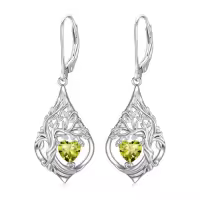 TOUPOP Sterling Silver Birthstone Tree Of Life Earrings-style_name:8-Aug-Peridot