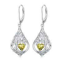 wholesale Birthstone Tree Of Life Earrings 925 Sterling Silver Birthstone Earrings Tree Of Life Jewelry Birthday Christmas Gifts For Women -style_name:8-Aug-Peridot