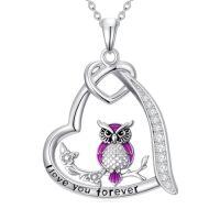 wholesale Animal Necklace For Women 925 Sterling Silver Heart Axolotl/owl/sloth/penguin/panda Necklace Pendant Animal Jewelry Christmas Gifts For Women -style_name:2-Owl