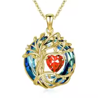 TOUPOP Sterling Silver Austrian Crystal Tree Of Life Birthstone Necklace-color_name:10-Oct-Opal,style_name:18K Gold-Blue Crystal