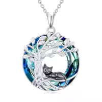 TOUPOP Sterling Silver Blue Crystal Celtic Mountain Moon Pendant Necklace-style_name:Cat Tree of Life