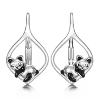 TOUPOP Sterling Silver Stone Animal Leverback Hoop Earrings-style_name:Panda