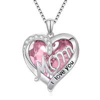 TOUPOP Sterling Silver Crystal Heart Necklace I Love You Mom Jewelry Gifts-color_name:10-October - Pink