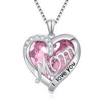 wholesale TOUPOP Gifts For Mom Sterling Silver Heart Crystal Necklace I Love You Mom Jewelry Anniversary Birthday Christmas Gifts For Women Mother Mama Grandma -color_name:10-October - Pink